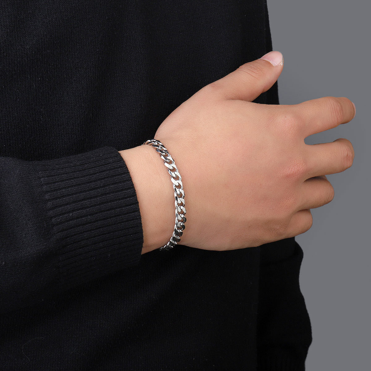 Women's & Men's Steel Hip Hop Cuban Link Chain Six-sided Grinding High Street Bracelet