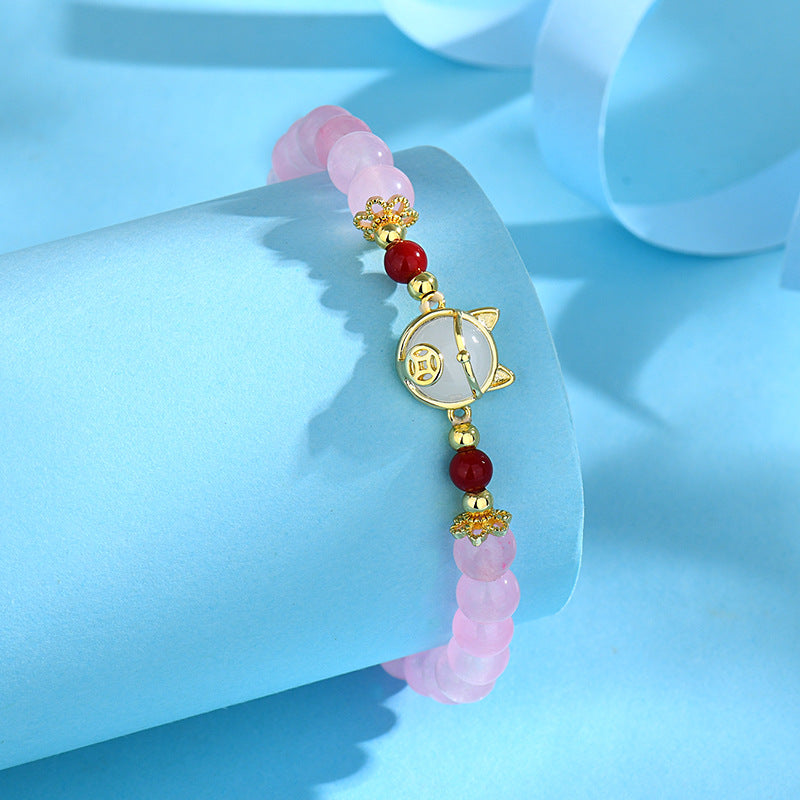 Bead Real Gold Lucky Cat Female Bracelets