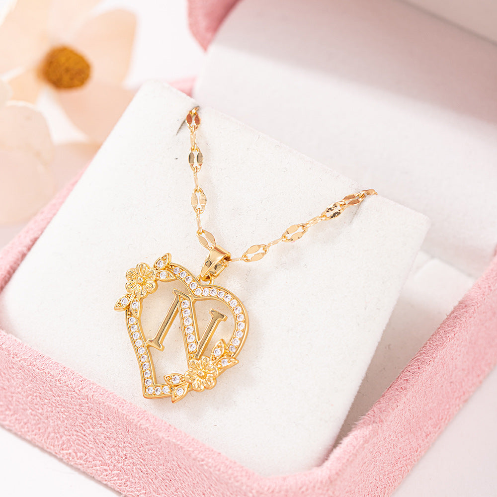 Affordable Luxury Fashion Letter Love Trendy Copper Inlaid Zircon Clavicle Necklace
