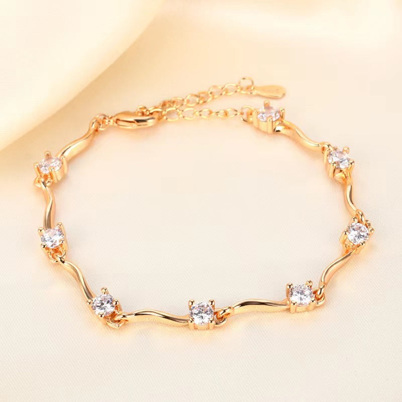 Bracelets en or champagne simples avec diamants pour diffusion en direct pour femmes