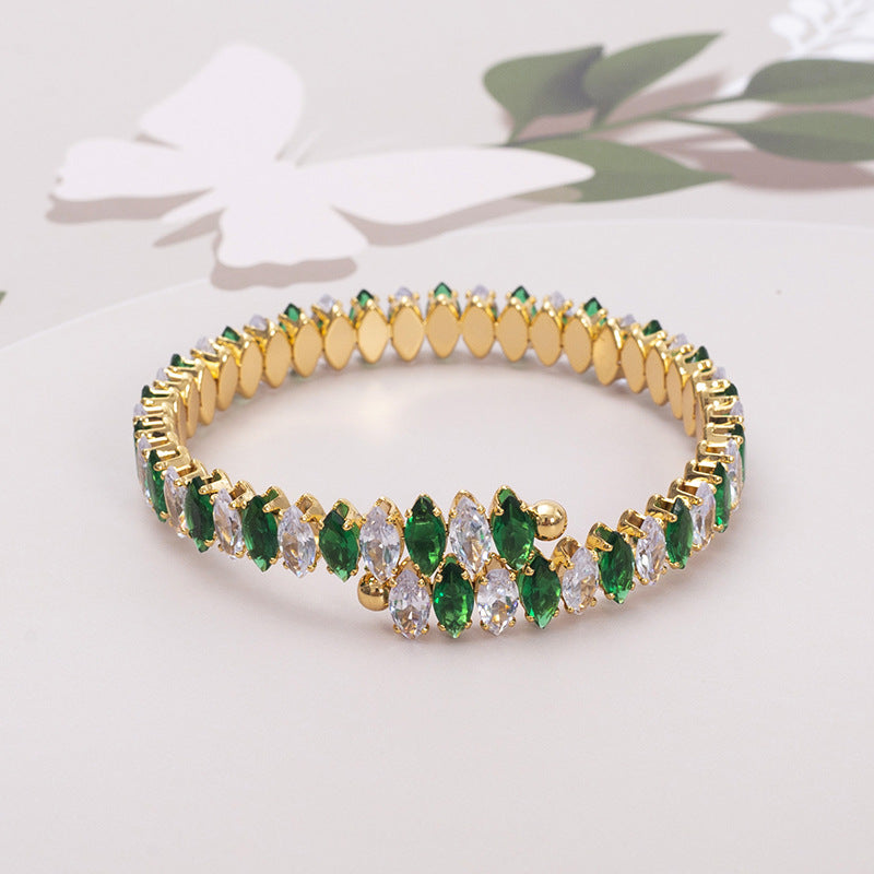 Women's Steel Zircon Stylish Opening Adjustable Titanium Bracelets