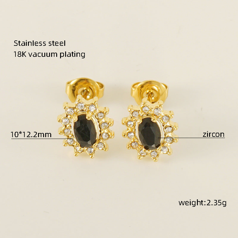 Women's Titanium Steel Zircon Stainless Square High-grade Earrings