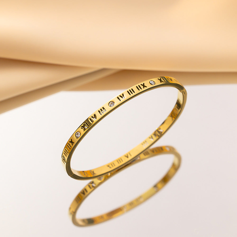 First Light Luxury Temperament Female Roman Digital Niche Design Titanium Bracelet