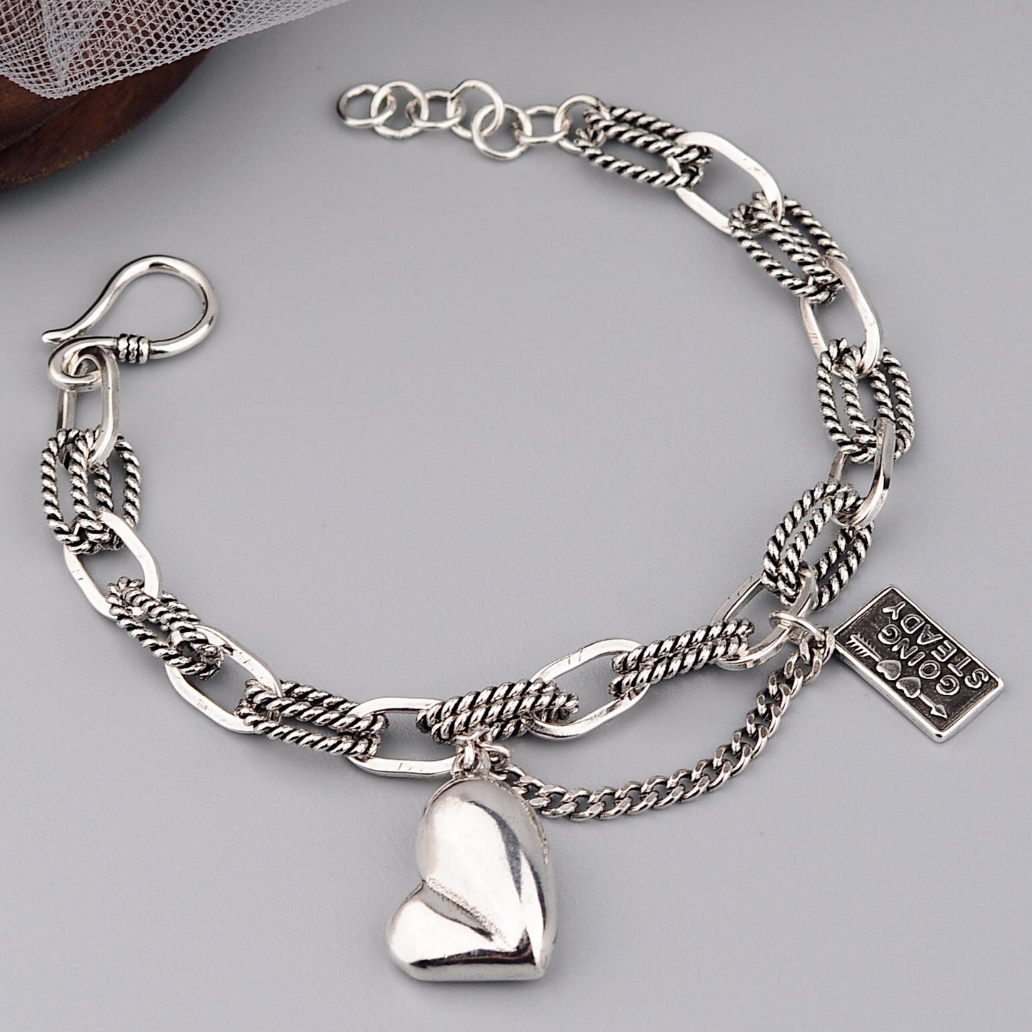 Asymmetric Heart Female Buckle Lettering Square Plate Bracelets