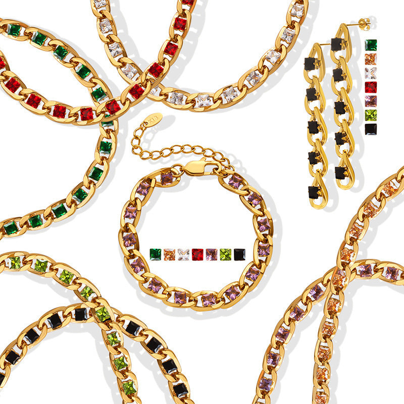 Colorful Zircon Diamond Light Luxury Delicate Jewelry Set