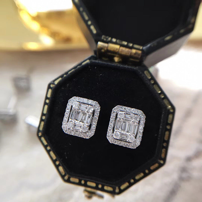 Women's Square Full Diamond White Gold Plated Light Earrings