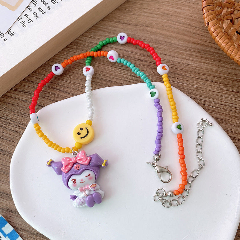 Children's Cartoon Rabbit Puppy Doll Color Beaded Handmade Necklaces