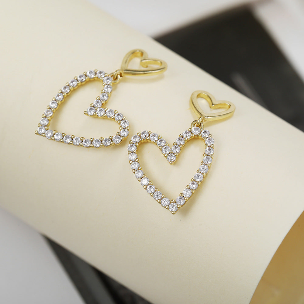 Personality Hollow Heart-shaped Full Of Diamond Earrings