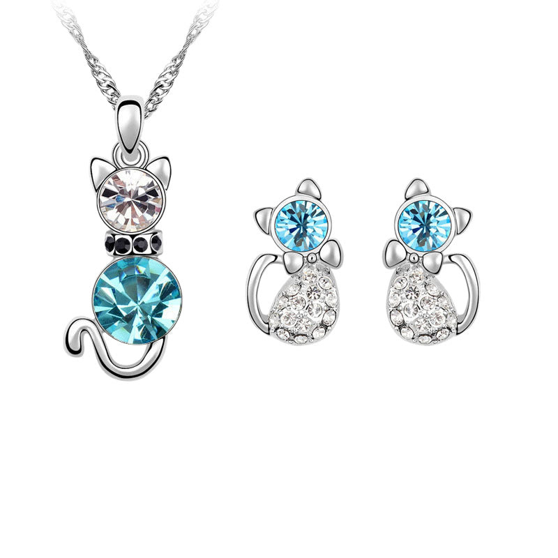 Of Cute Cat Crystal Ear Suit Necklaces