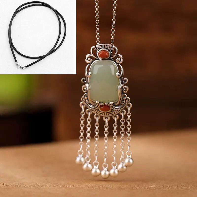 Sier South Red Natural Jade Retro Necklace