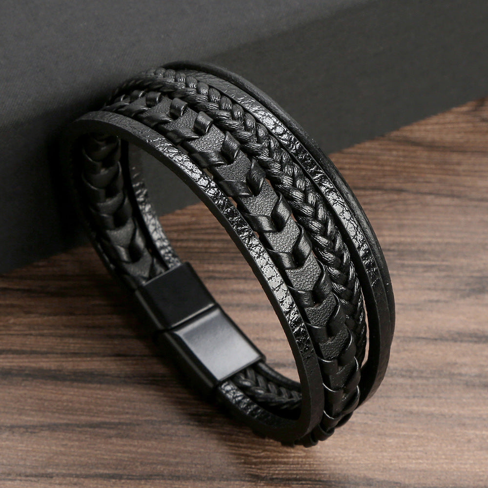 Men's Fashion Jewelry Leather Rope Braided Alloy Bracelets