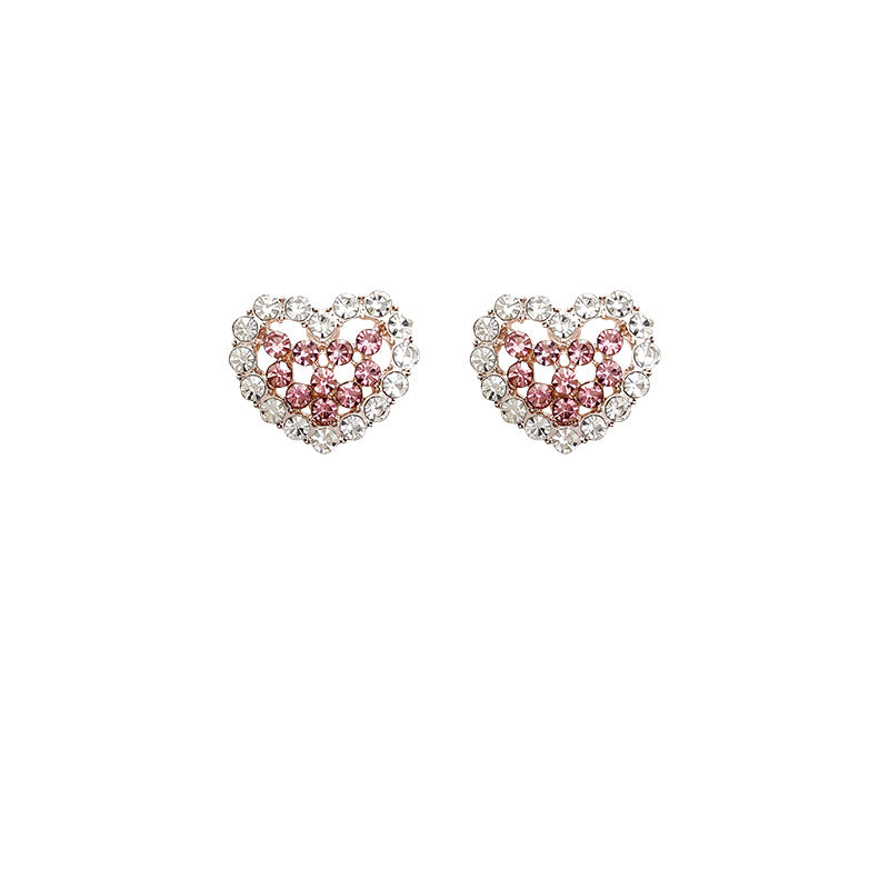 Minority Simple Pink Heart-shaped Zircon Sier Earrings