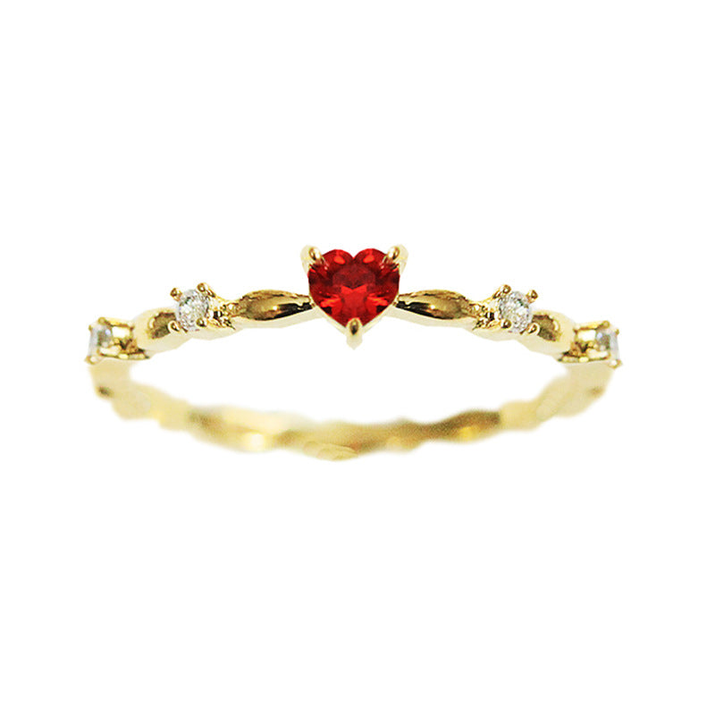 Women's Elegant Red Zircon Peach Heart Romantic Heart-shaped Rings