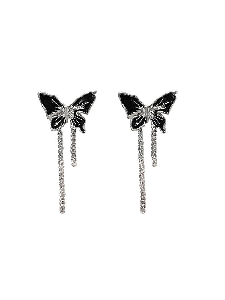 Cool Black Butterfly Female Personalized Temperament Earrings