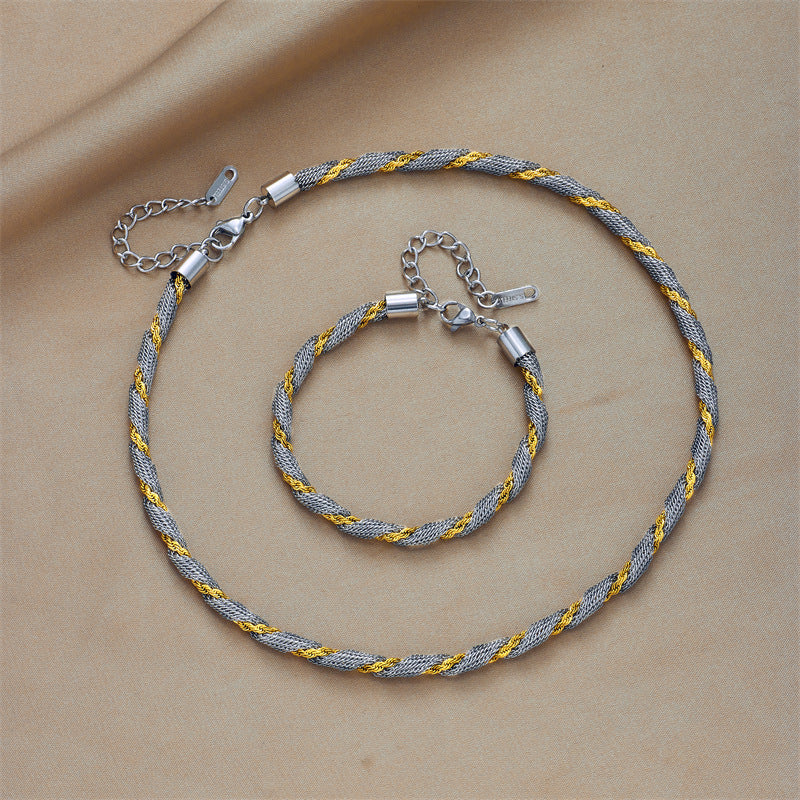 Women's Hand-woven Twist Chain Gold-plated Stainless Steel Jewelry Set