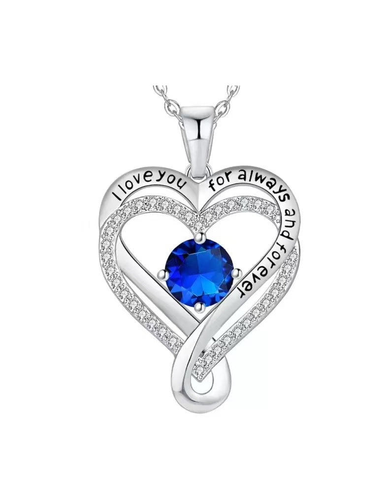 Women's Month Birthstones Heart Of Eternity Double Layers Loving For Necklace