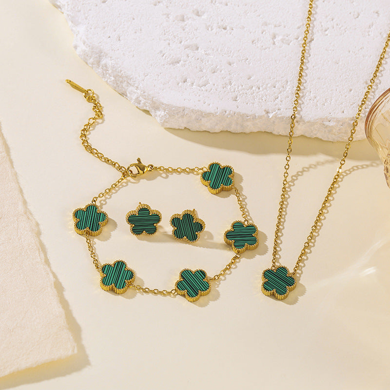 Clover Parthenocissus Grass Pork Belly Ear Light Luxury High-grade Jewelry Set