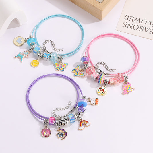 Wind Sweet Flowers Pink Butterfly Handmade String Beads Beaded Birthday Bracelets