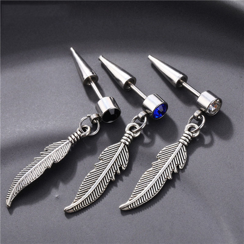 Boucles d'oreilles ailes d'oreilles en titane et acier pour hommes, boucles d'oreilles froides à pampilles de personnalité à la mode