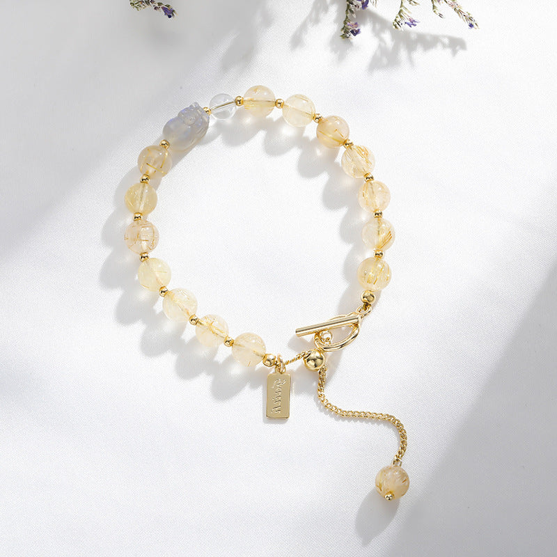 Women's Natural Crystal Korean Light Luxury Minority Gold Rutilated Gray Moonlight Bracelet
