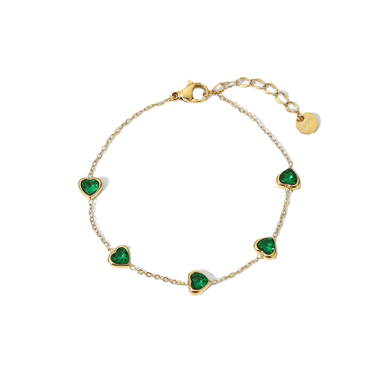 Ding Gold Multiple Green Zircon Titanium Steel Fashion Bracelets