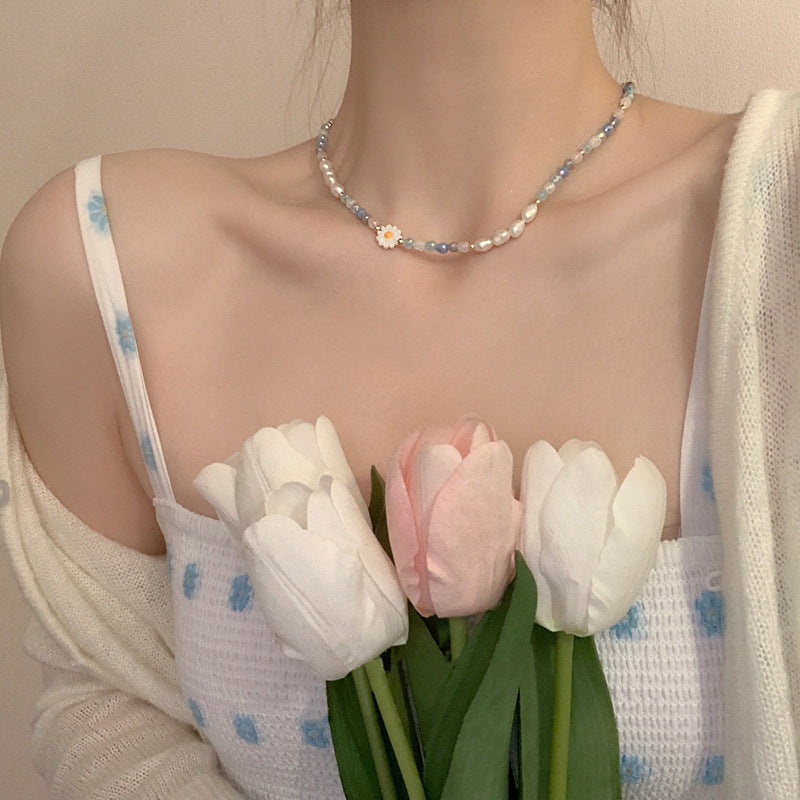 Dopamine Colorful Daisy Flower Pearl Female Summer Necklace