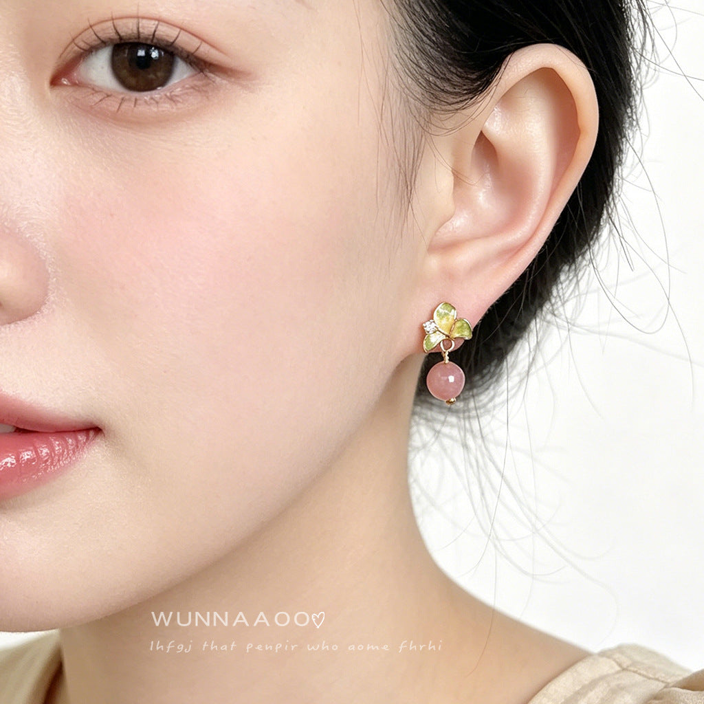 Women's Mori Style Inlaid Zircon Enamel Drip Glazed Hand Painting Flower Earrings