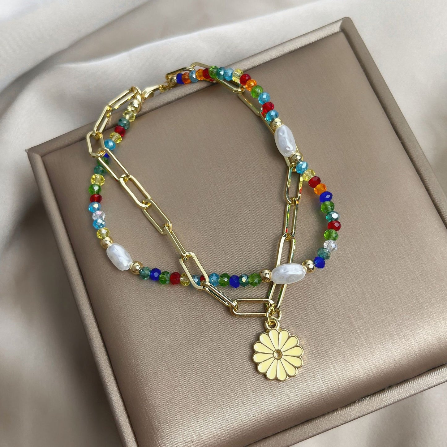 Fleur perlée colorée pour femmes, bracelets d'été au design de niche