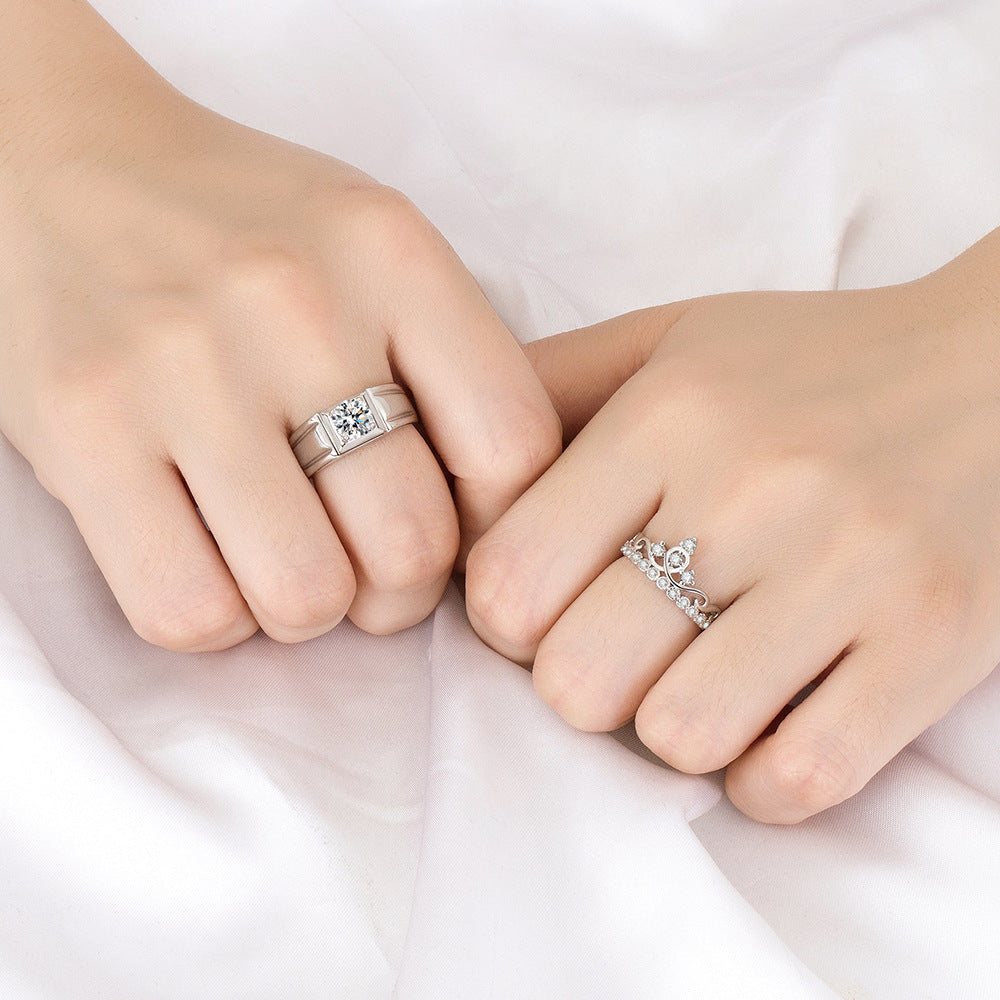 Bagues de couple avec couronne et diamants pour femmes, hommes et styles coréens