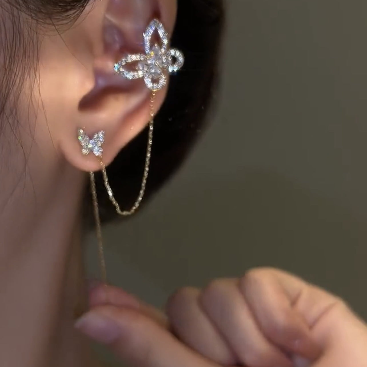 Micro Inlaid Zircon Butterfly Ear Clip Lady Temperamental Fresh Elegant Earrings