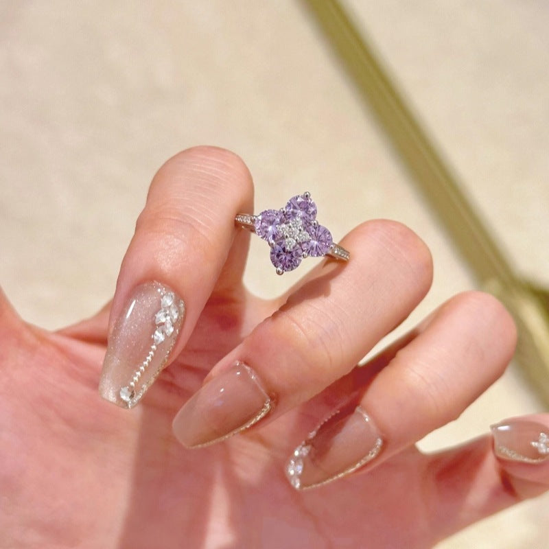 Women's Light Luxury Sweet Potato Purple Diamond Clover Jewelry Set