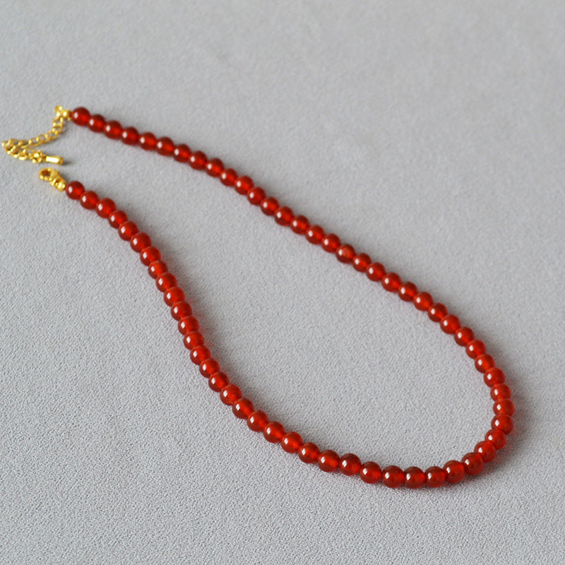 Women's Ice Transparent Red Agate Real Stone Beaded Simple Elegant Necklaces
