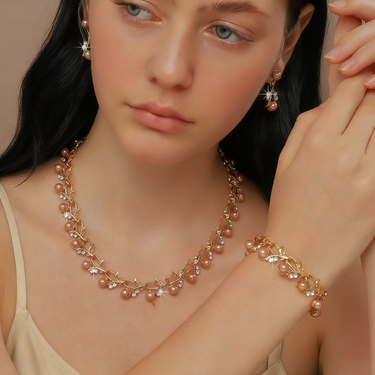 Women's Environmental Protection Alloy Pearl Shape Three-piece Jewelry Set