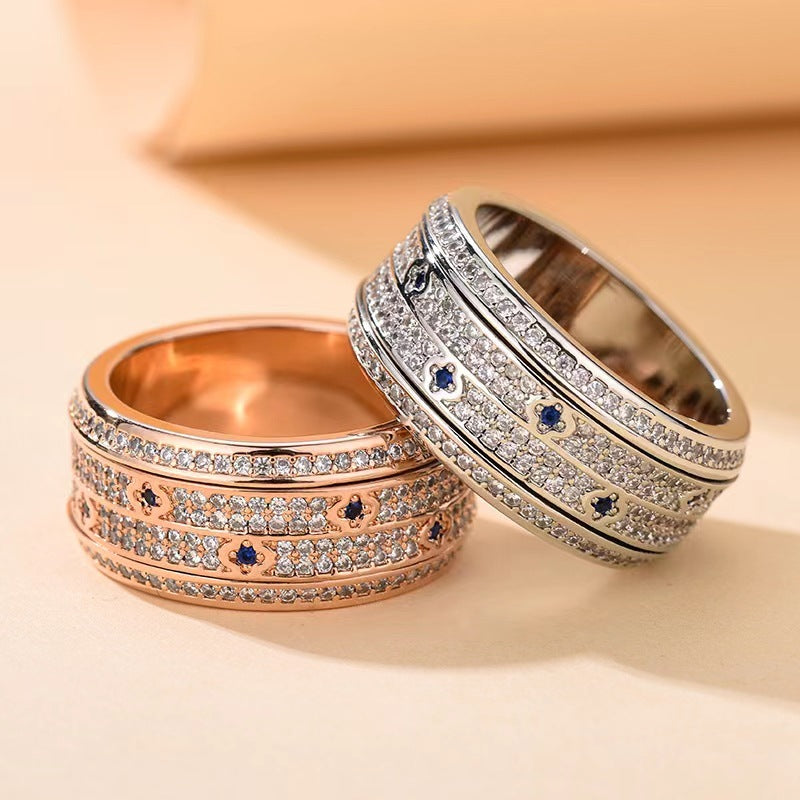 Women's & Men's Good Luck Comes Four-leaf Clover Rotatable Starry Sky Can Ring