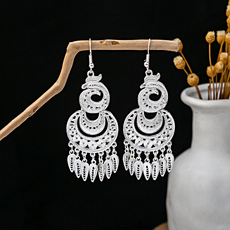 Sier Minority Ethnic Style Personalized Bohemian Flower Earrings