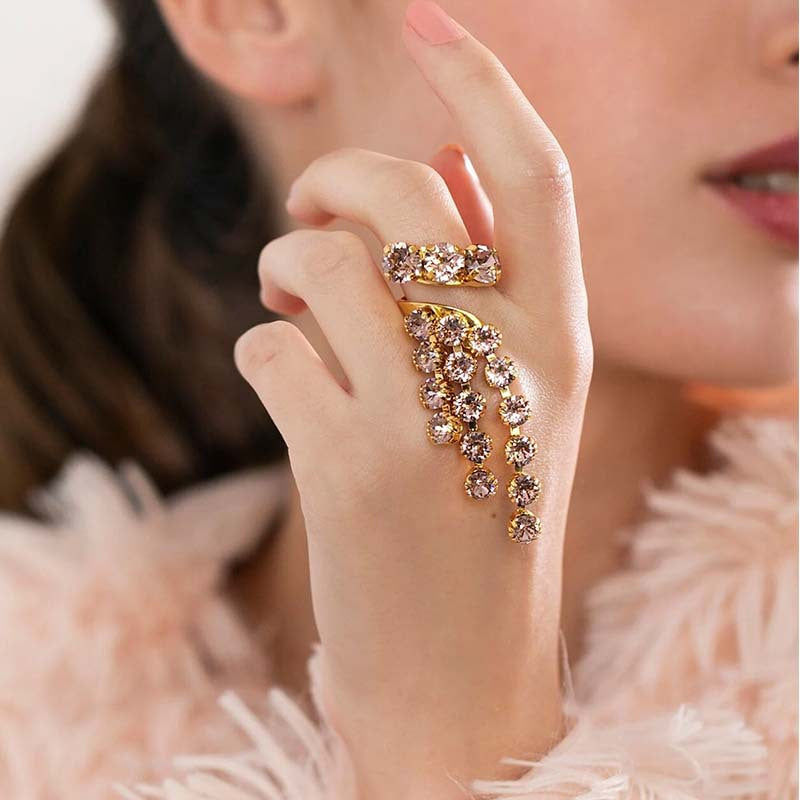 Women's Tassel Opening Adjustable Rhinestone Temperament Ring