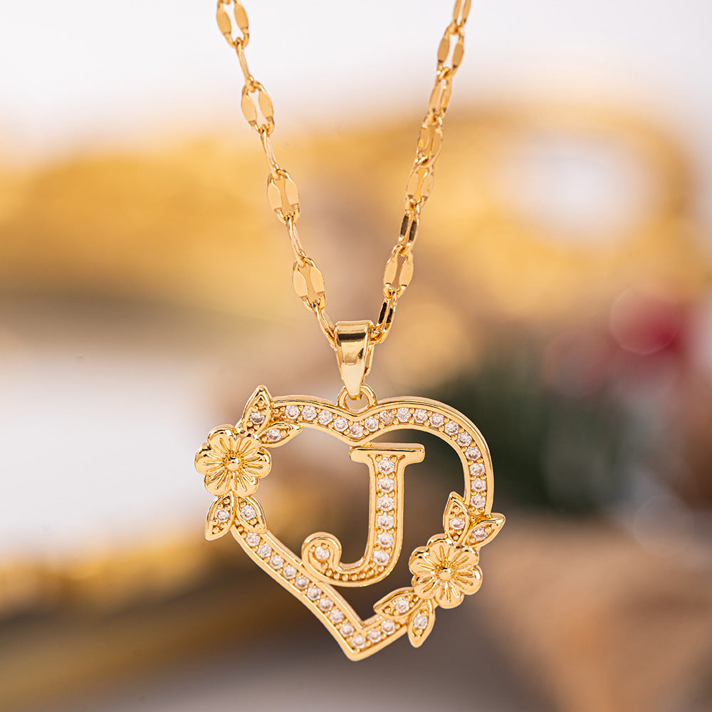 Affordable Luxury Fashion Letter Love Trendy Copper Inlaid Zircon Clavicle Necklace