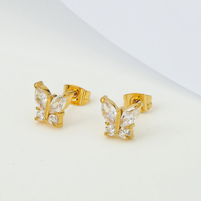 Women's Titanium Steel Inlaid Zircon Four Leaf Clover Ear High-grade Gold Stud Earrings
