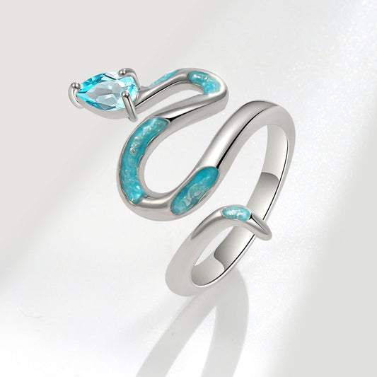 Women's & Men's Oil Dripping Green Snake Open Sier Ring