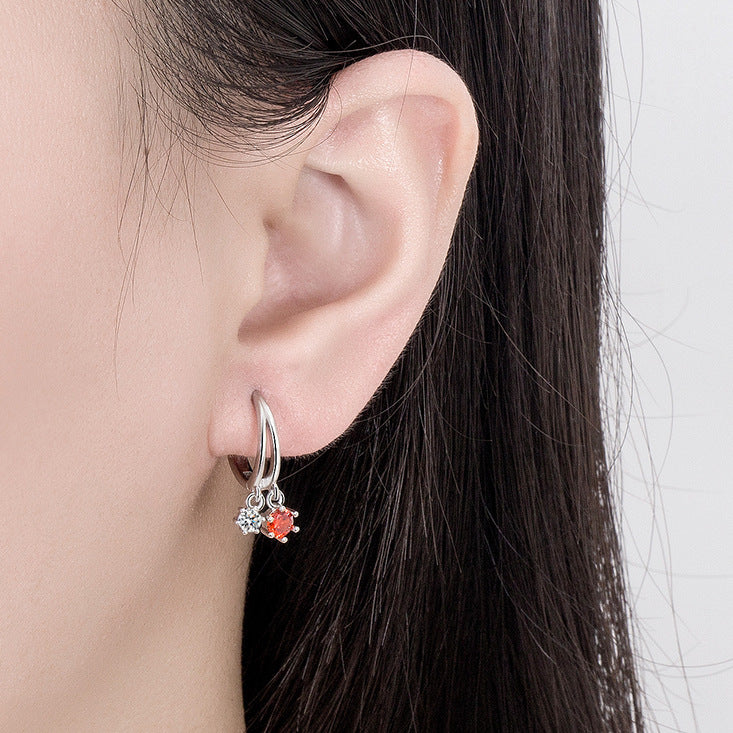 Diamond Red Zircon Inlaid Design Simple High Earrings