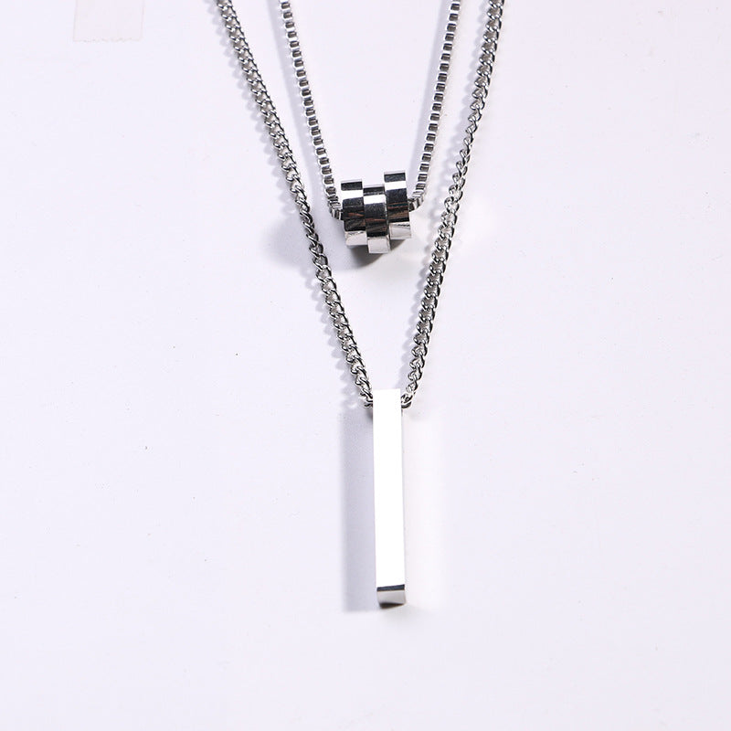 Twin Style Three Rectangular Column Titanium Steel Necklaces