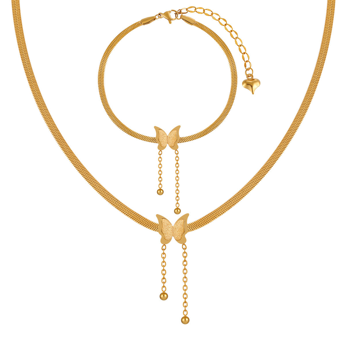 Bone Frosted Butterfly Tassel Short Clavicle Chain Female Fashion Jewelry Set