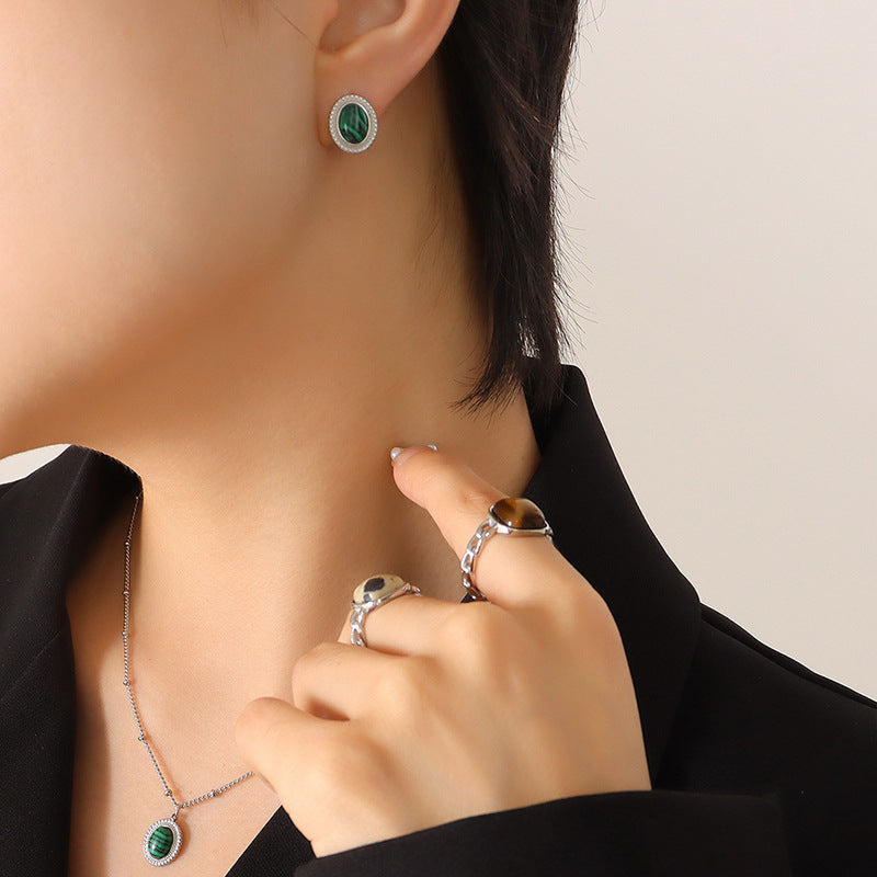 Women's French Bohemian Personality Fashion Retro Turquoise Opal Inlaid Jewelry Set