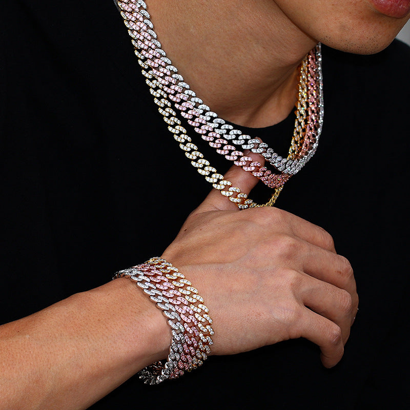 Men's Row Full Rhinestone Zircon Bubble Cuban Link Chain Necklaces