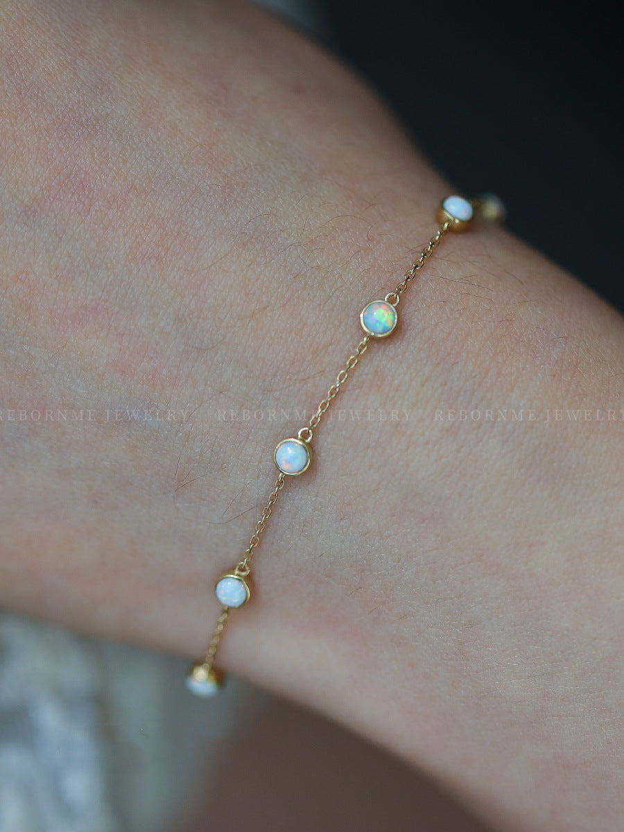 Sier Plated Thin Opal Retro Minority Bracelets