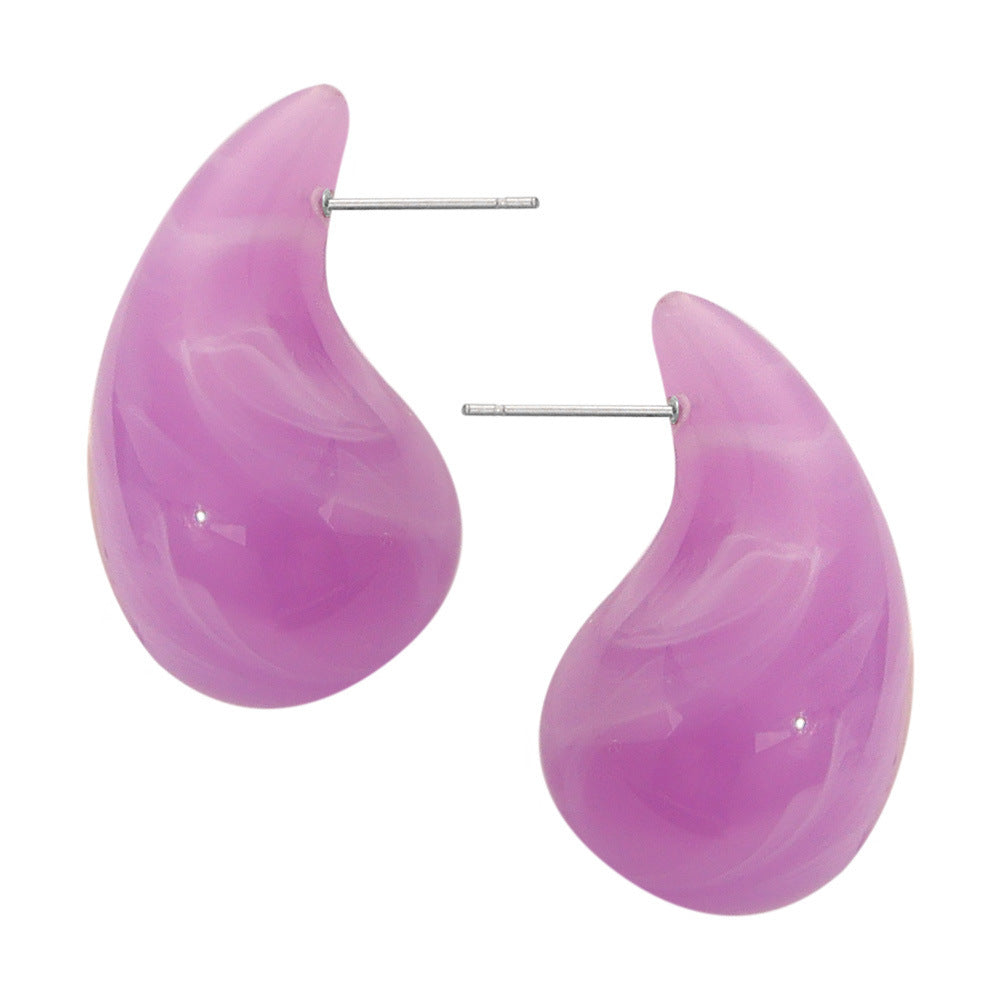 Fashion Simple Casual Style Resin Water Drop Shape Titanium Steel Earrings