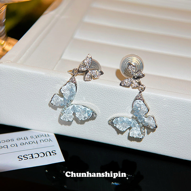 Blue Gradient Crystal Butterfly Unique Design Size Rings