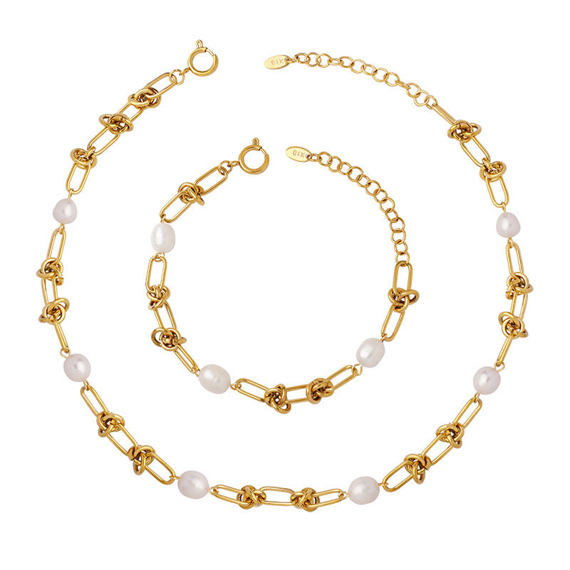 Titanium Steel Vintage Elegant Freshwater Pearl Twisted Necklaces