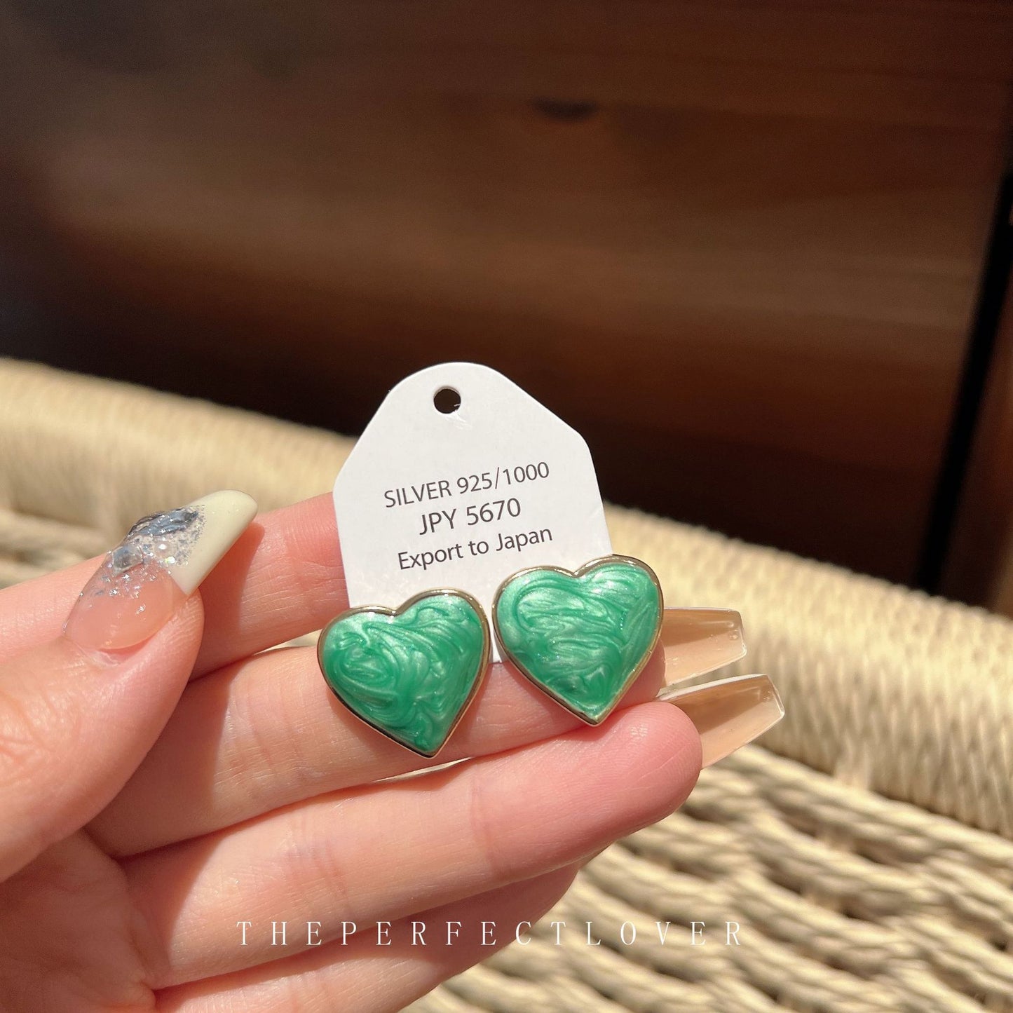 Women's Green Drip Glazed Enamel Love Heart Earrings