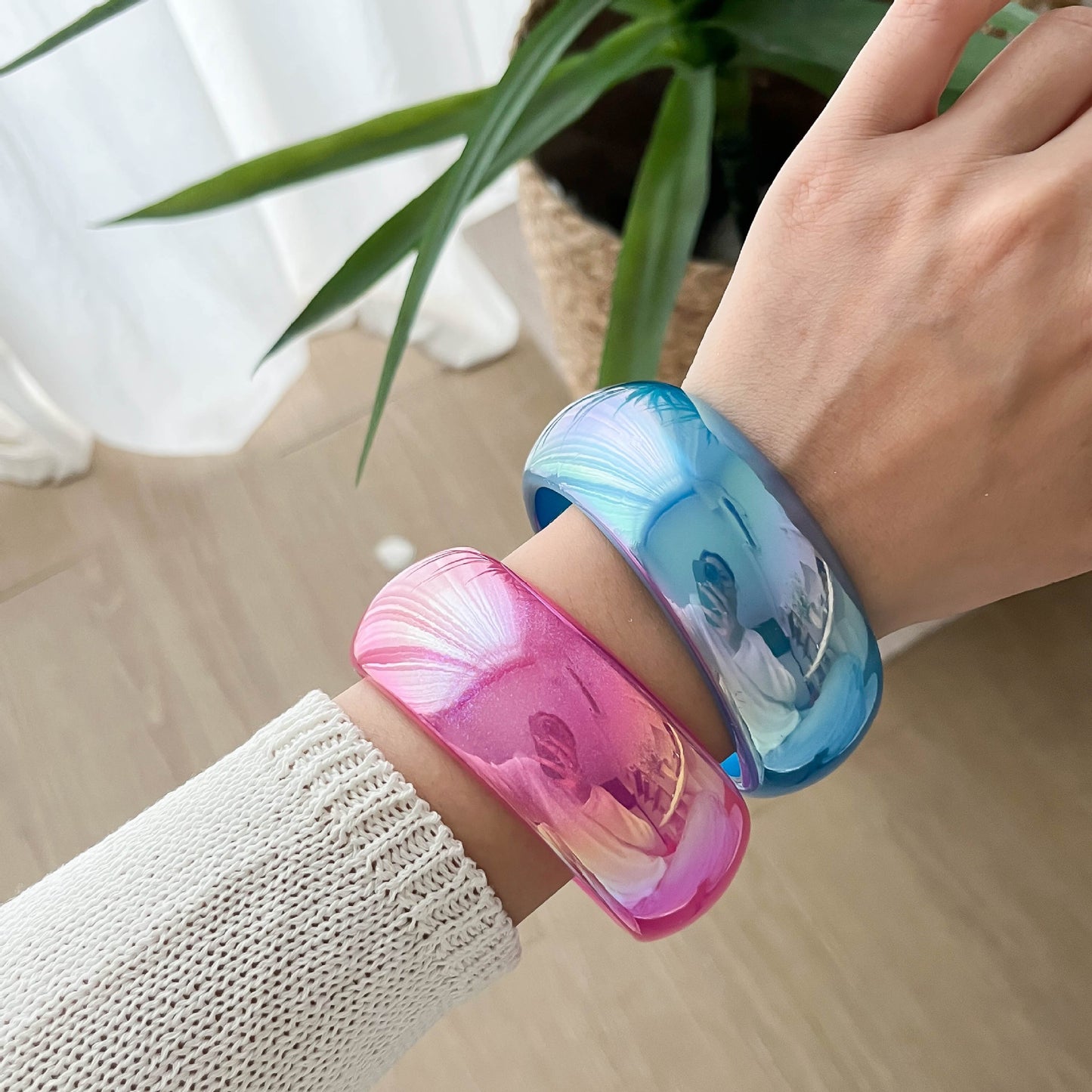 Magic Color Resin Wide Transparent Colorful Sweet Cool Style Niche Bracelet